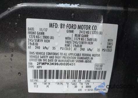 2018 Ford Edge Titanium from USA, damaged, VIN 2FMPK3K99JBB20431